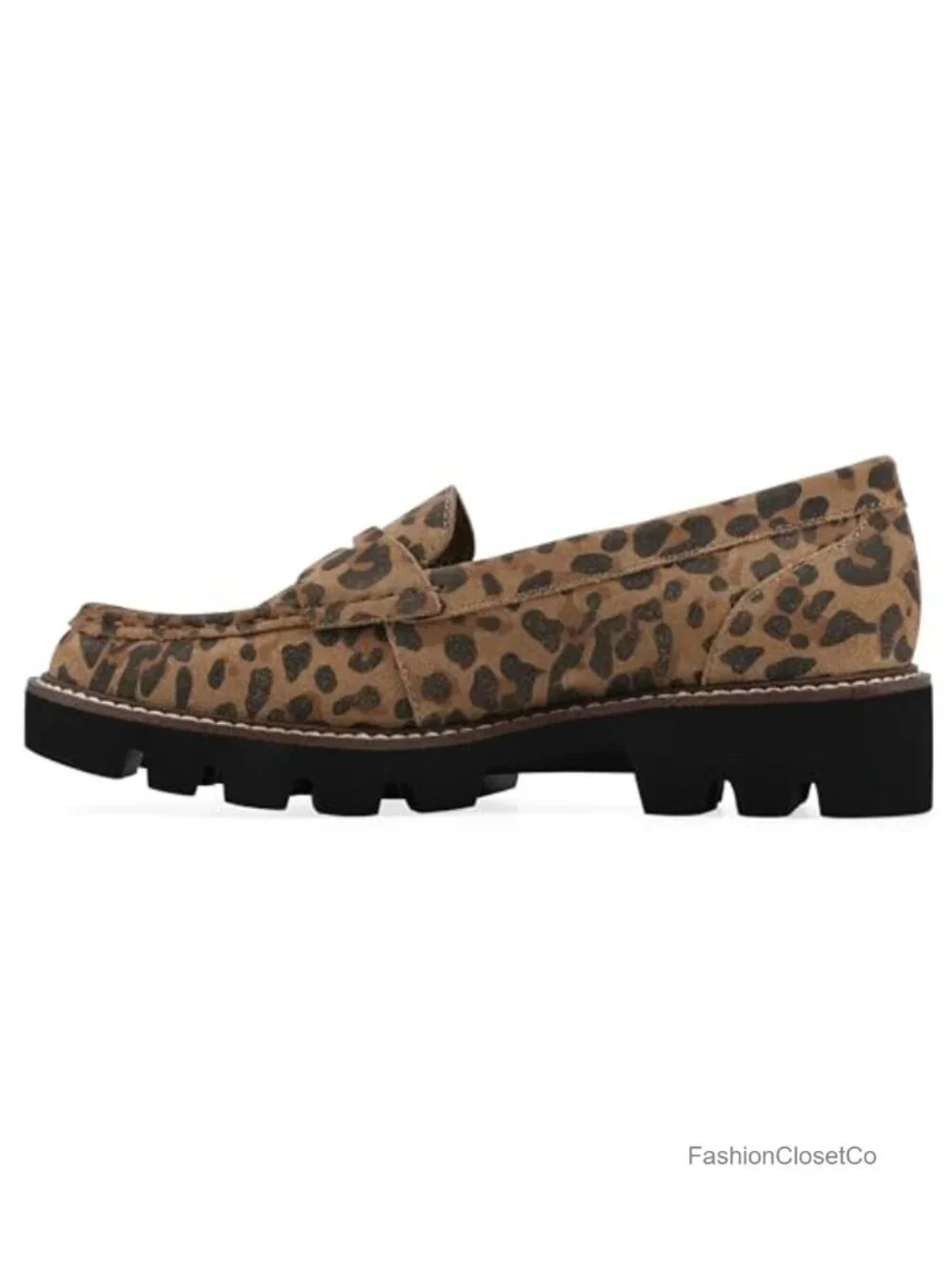 Women's Leather Penny Loafer Lug Sole Cushioned Insole Pull-On